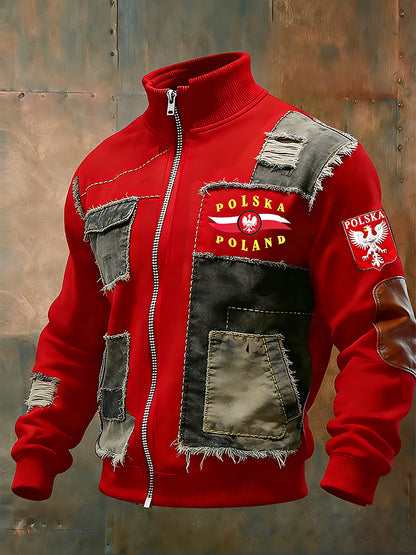Męski Vintage Polski Art Print Casual I Wygodna Kurtka