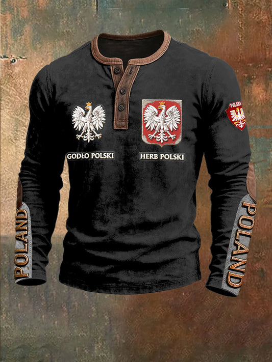 Męska polska czarna bluza z nadrukiem orła Patchwork