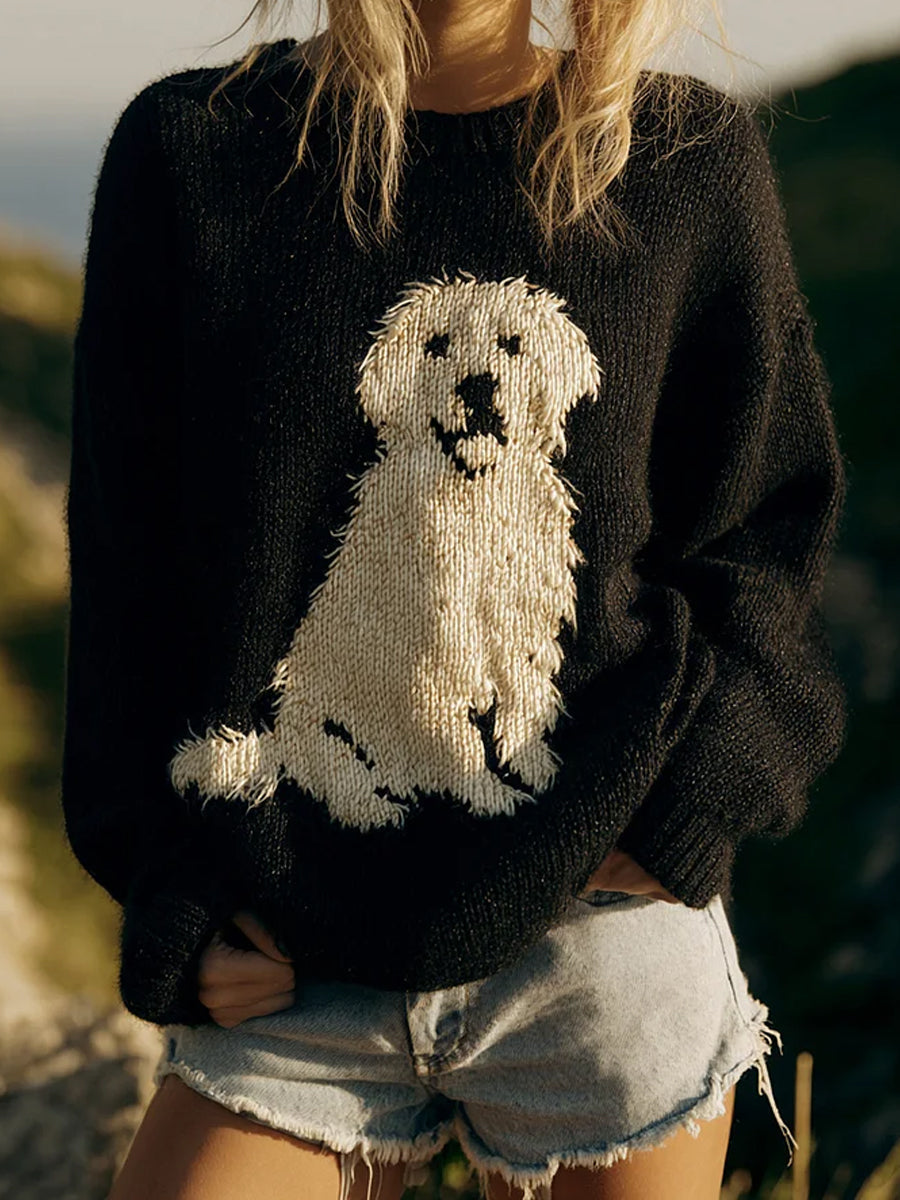 Damski sweter w stylu vintage z nadrukiem zwierzęcym Comfort