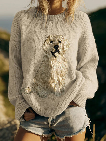 Damski sweter w stylu vintage z nadrukiem zwierzęcym Comfort
