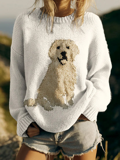 Damski sweter w stylu vintage z nadrukiem zwierzęcym Comfort