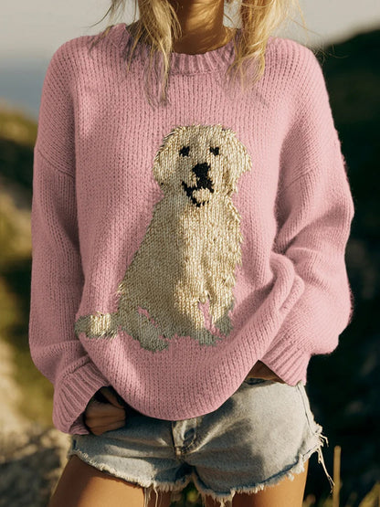 Damski sweter w stylu vintage z nadrukiem zwierzęcym Comfort