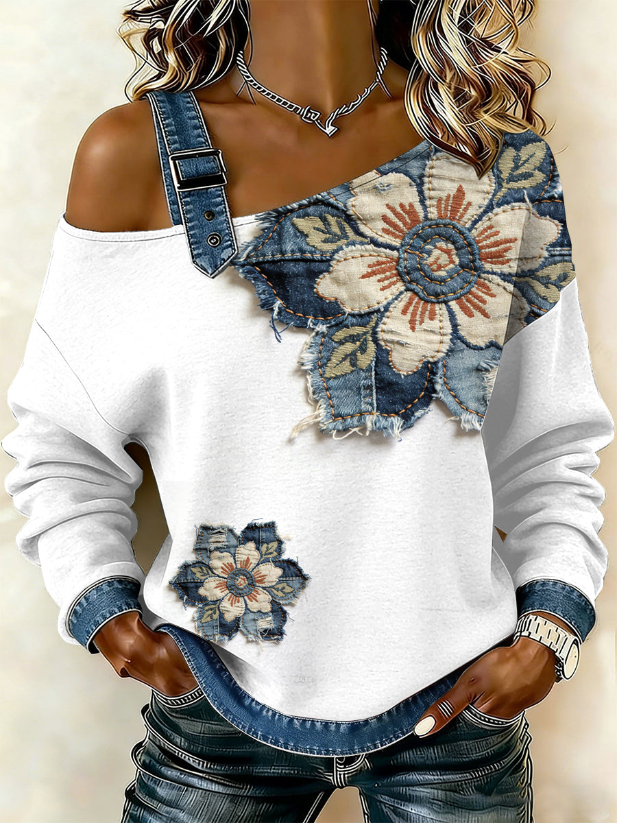 Damska bluza z motywem patchworku w stylu vintage