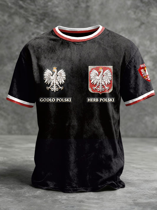 Męska czarna koszulka z godłem orła polskiego z nadrukiem