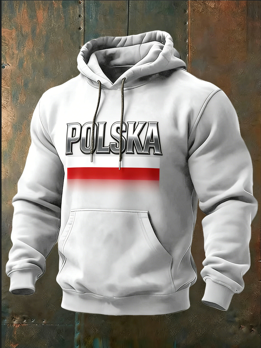 Elegancka biała bluza z kapturem „ POLSKA ”z chromem i flagą