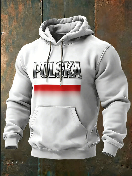 Elegancka biała bluza z kapturem „ POLSKA ”z chromem i flagą
