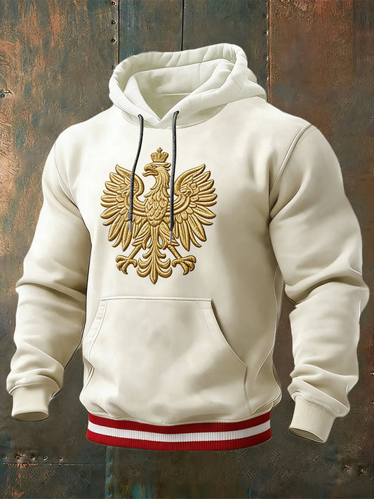 Elegancka, kremowa bluza z kapturem z polskim złotym orłem