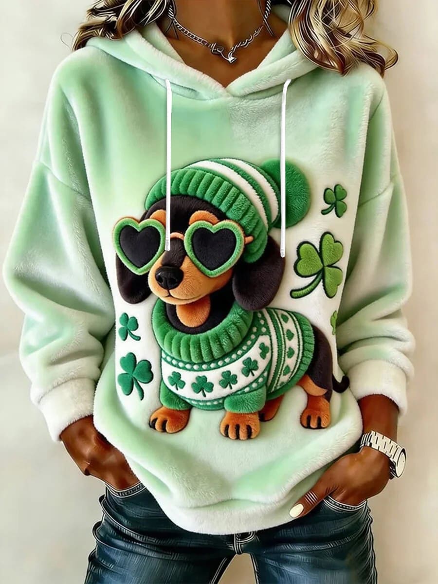 Damska flanelowa bluza z kapturem z nadrukiem Lucky Animal
