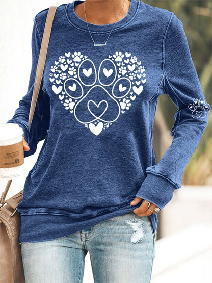 Damska paw heart print miłośnicy psów walentynkowa casualowa bluza
