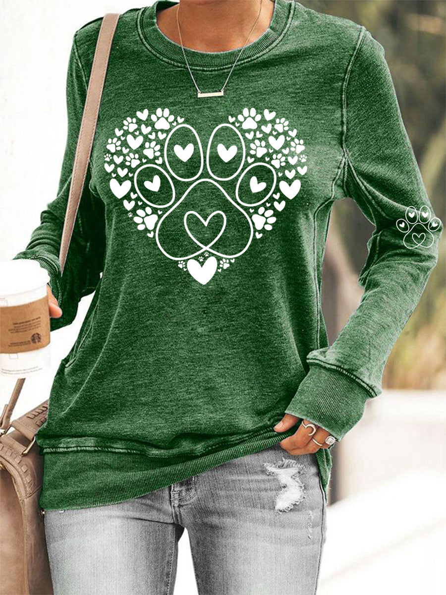 Damska paw heart print miłośnicy psów walentynkowa casualowa bluza