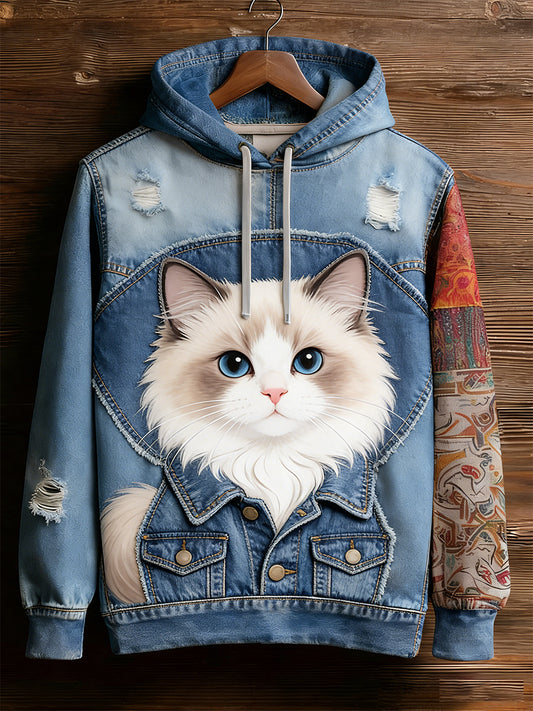 Unisex Retro Animal Art Print Wygodna dorywcza bluza