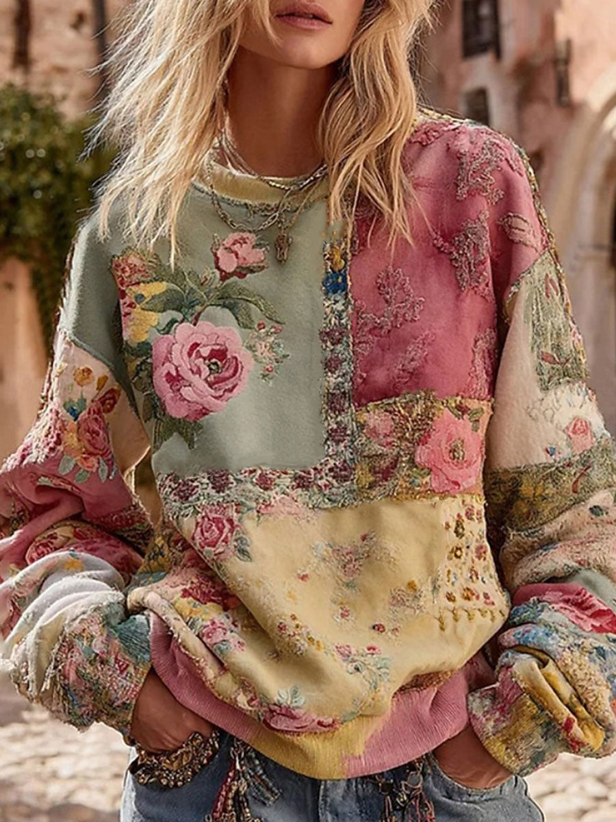 Damska różowa bluza z nadrukiem kwiatowym