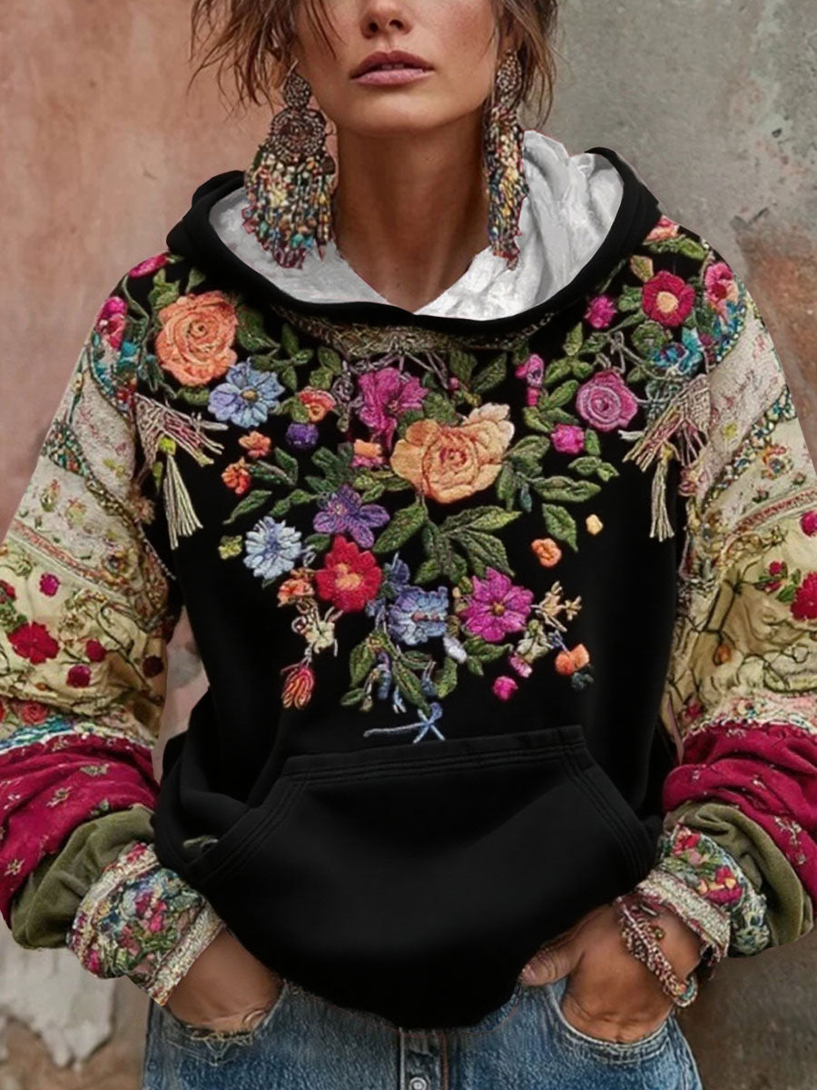 Damska bluza z kapturem z kapturem Świadomość raka piersi w stylu kwiatowym