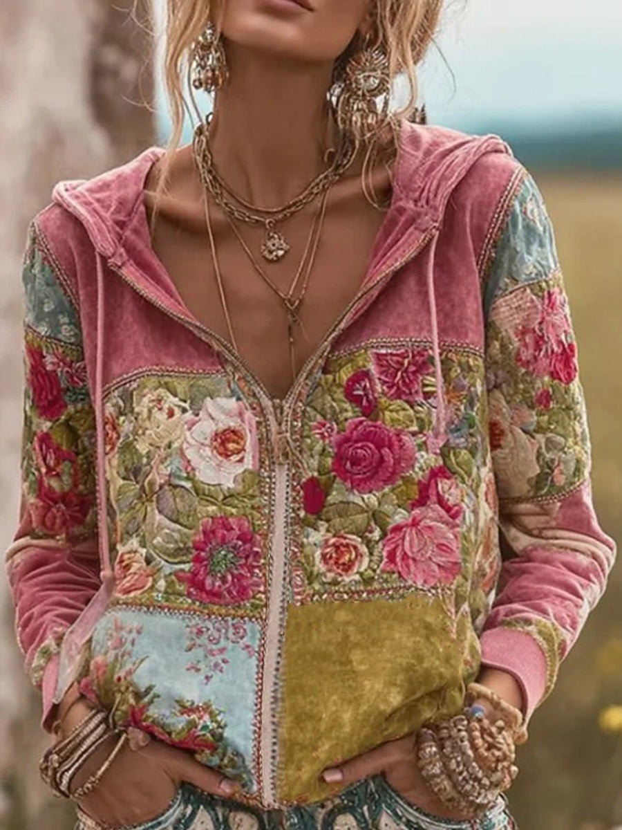 Damski różowy kwiatowy nadruk na co dzień kardigan