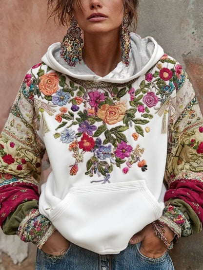 Damska bluza z kapturem z kapturem Świadomość raka piersi w stylu kwiatowym