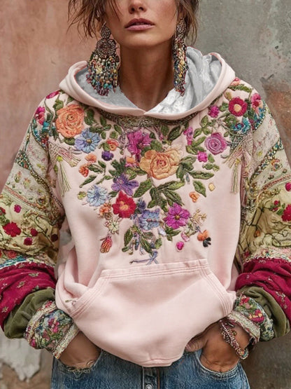 Damska bluza z kapturem z kapturem Świadomość raka piersi w stylu kwiatowym