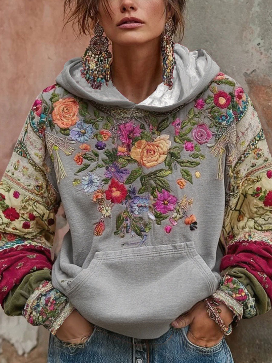 Damska bluza z kapturem z kapturem Świadomość raka piersi w stylu kwiatowym