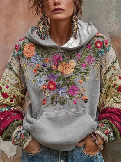 Damska bluza z kapturem z kapturem Świadomość raka piersi w stylu kwiatowym