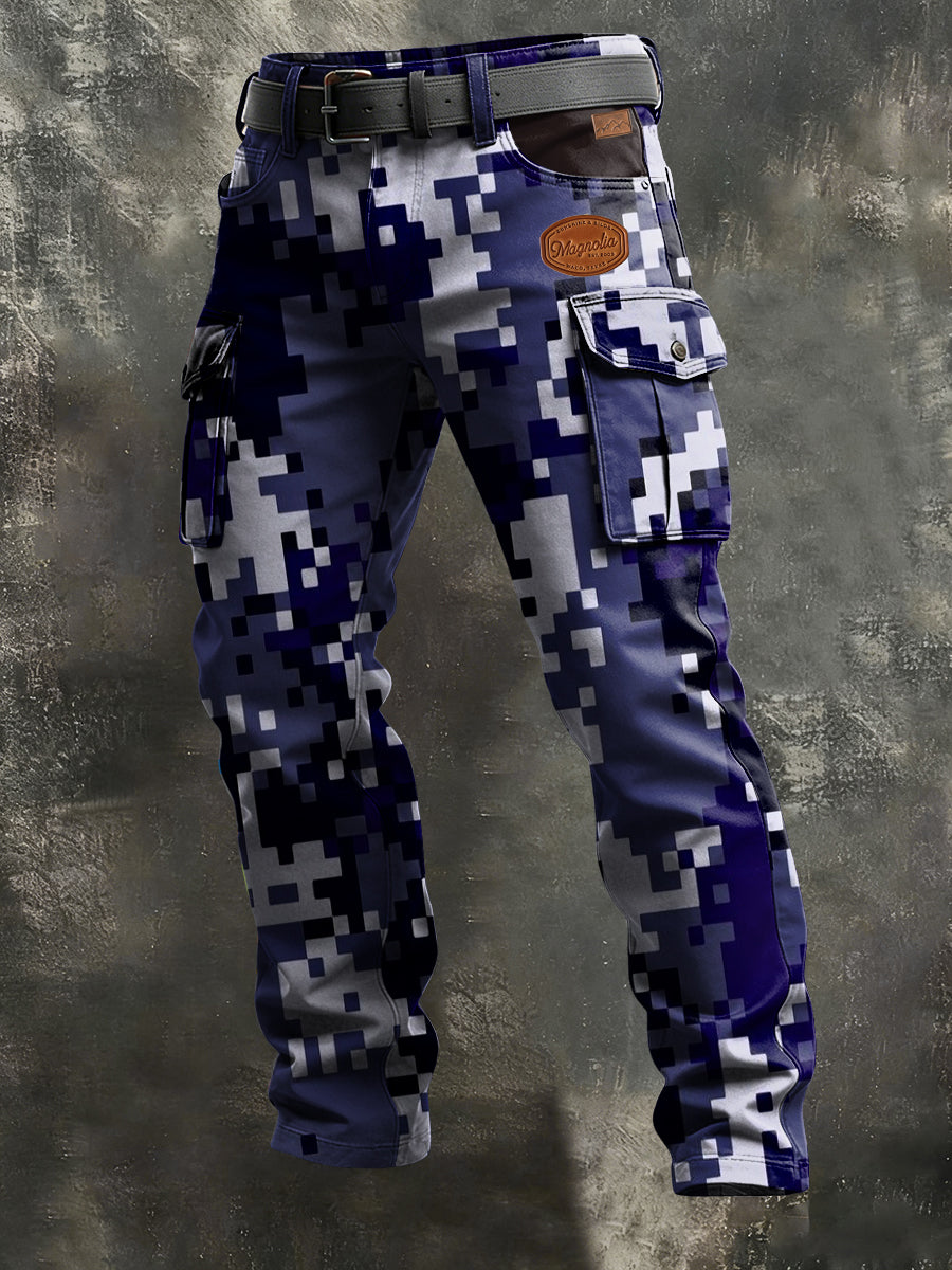 Męskie spodnie z motywem kamuflażu w stylu biznesowym Retro Art na co dzień