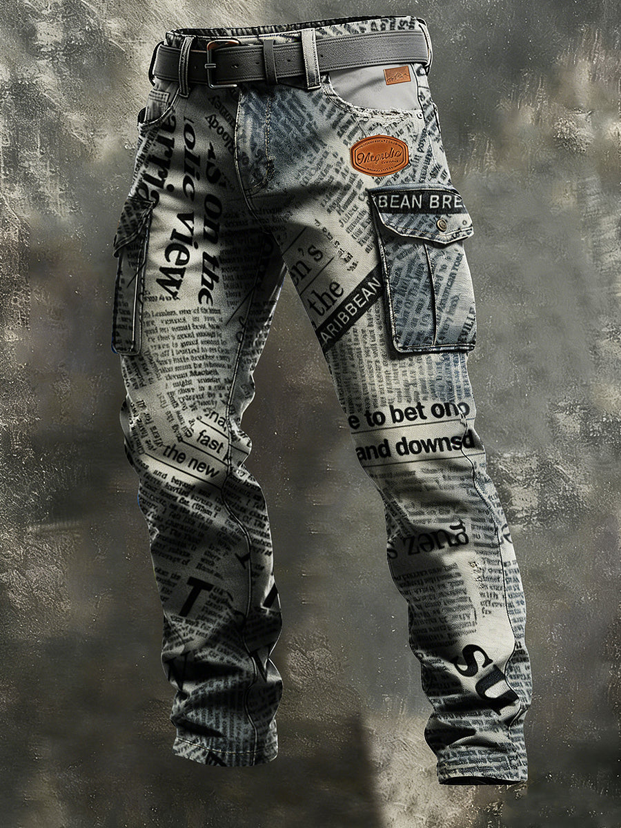 Męskie spodnie robocze w stylu biznesowym z nadrukiem Retro Art na co dzień