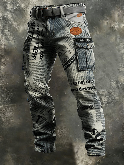 Męskie spodnie robocze w stylu biznesowym z nadrukiem Retro Art na co dzień