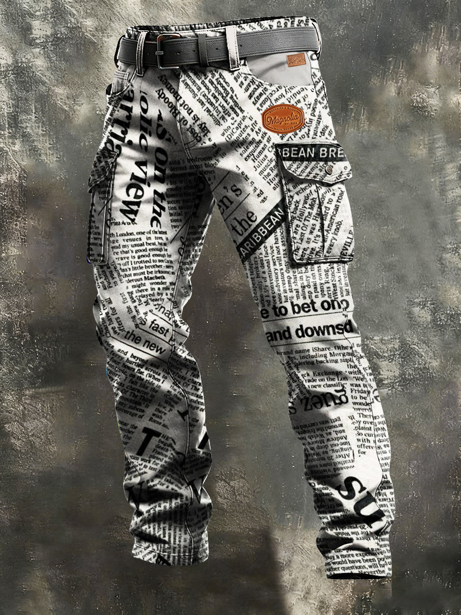 Męskie spodnie robocze w stylu biznesowym z nadrukiem Retro Art na co dzień