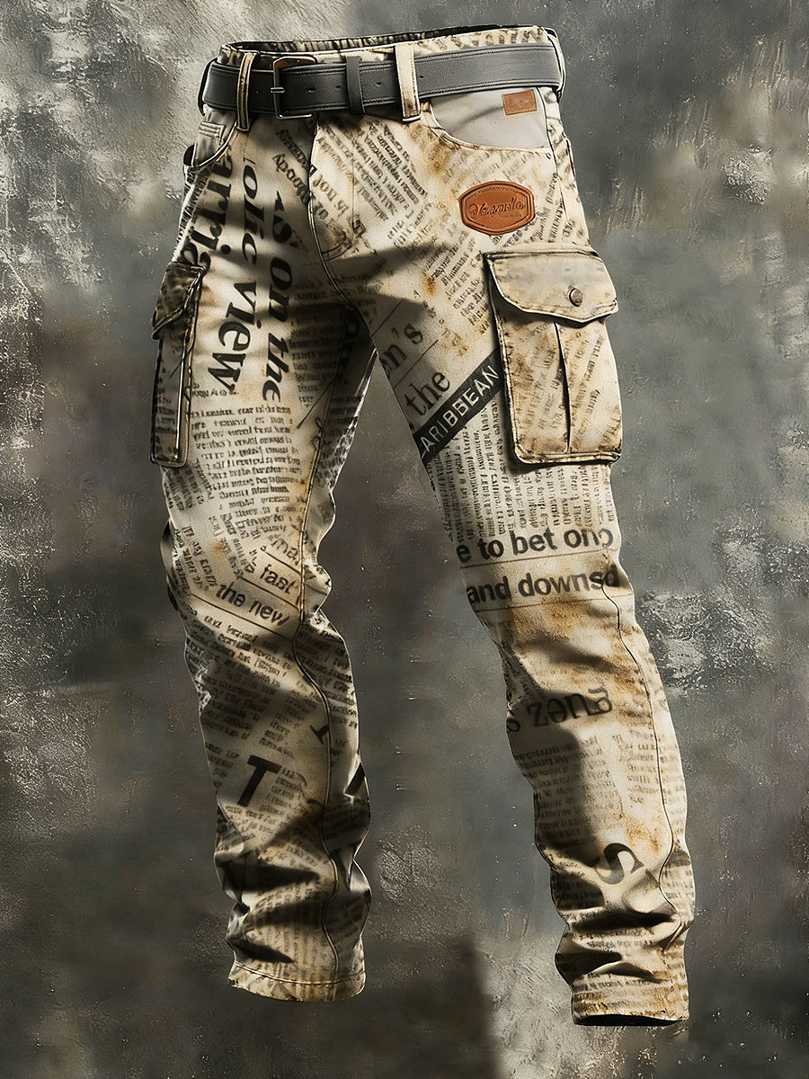 Męskie spodnie robocze w stylu biznesowym z nadrukiem Retro Art na co dzień