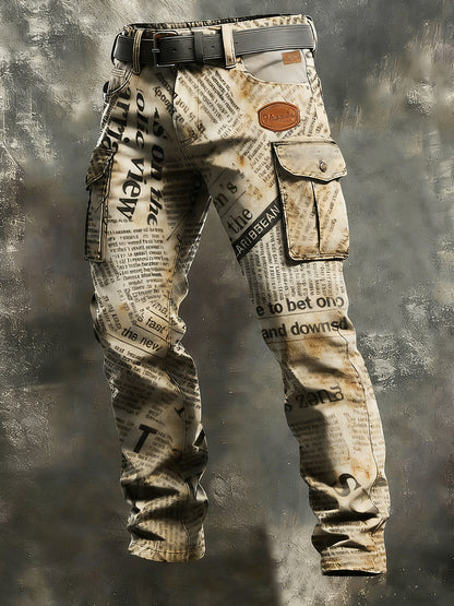 Męskie spodnie robocze w stylu biznesowym z nadrukiem Retro Art na co dzień