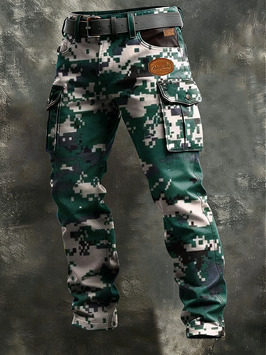 Męskie spodnie z motywem kamuflażu w stylu biznesowym Retro Art na co dzień