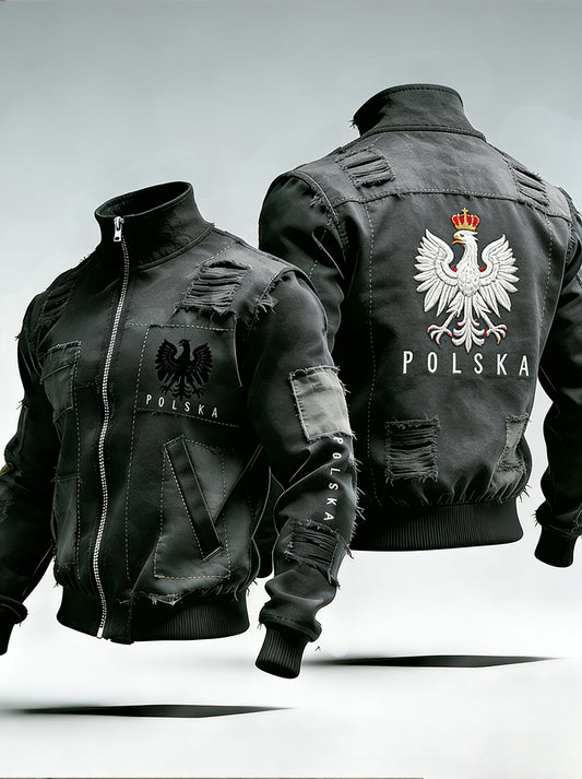 Męski Vintage Polski Art Print Casual I Wygodna Kurtka