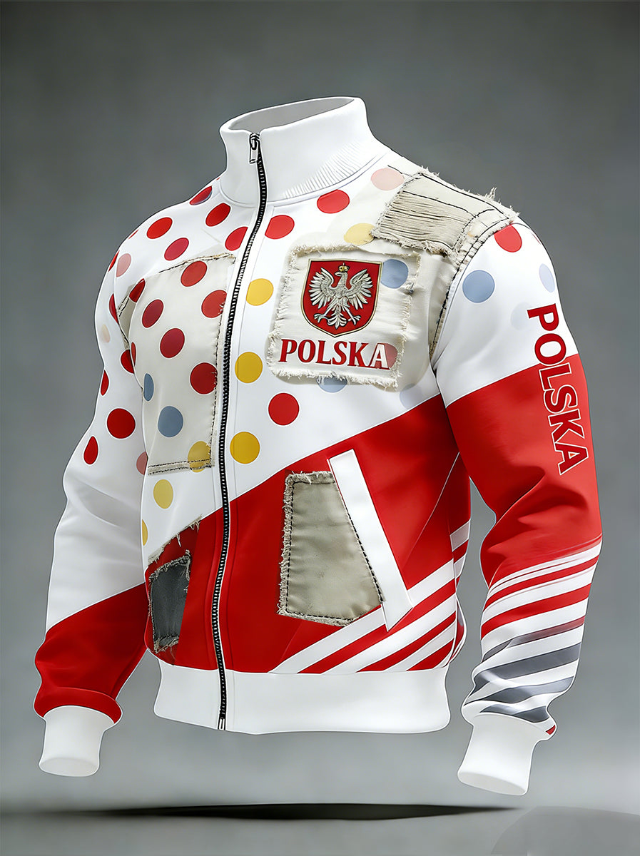 Męski Vintage Polski Art Print Casual I Wygodna Kurtka