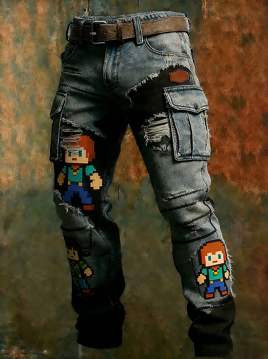 Męskie spodnie robocze retro styl biznesowy na co dzień