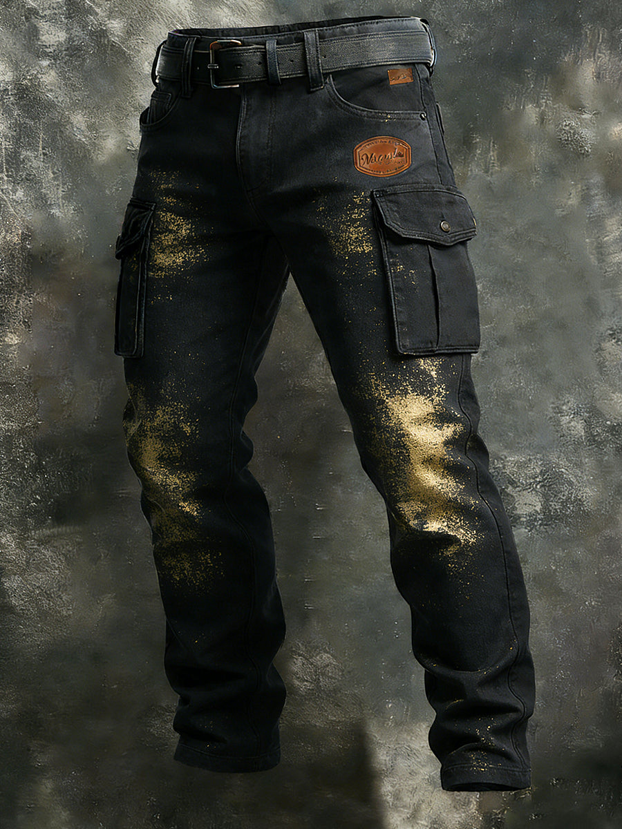 Męskie spodnie robocze w stylu vintage w sprayu Retro Art Casual