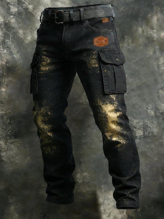 Męskie spodnie robocze w stylu vintage w sprayu Retro Art Casual