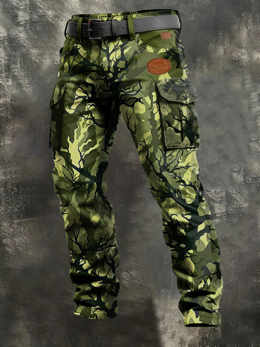 Męskie Vintage Biznesowy Kamuflaż Nadruk Retro Art Casual Spodnie Robocze