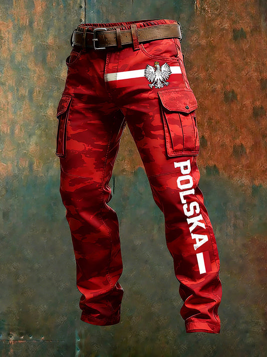 Męskie polskie spodnie robocze w stylu retro z nadrukiem artystycznym