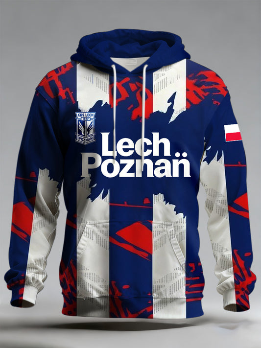 Męska polska bluza z kapturem z dopingującym nadrukiem Lech Poznań
