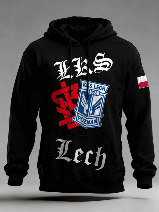 Męska polska bluza z kapturem z dopingującym nadrukiem Lech Poznań