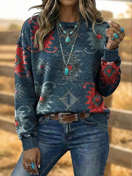 Damska bluza w stylu vintage Western Aztec Art