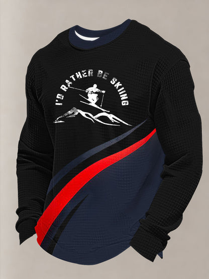 Męskie sporty zimowe 2026 narciarstwo print wafel długi rękaw bluza