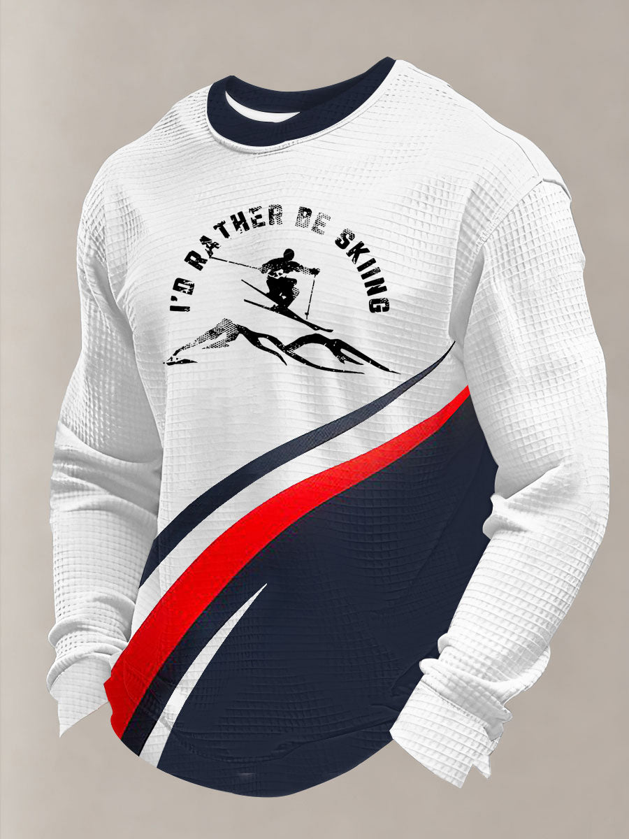 Męskie sporty zimowe 2026 narciarstwo print wafel długi rękaw bluza