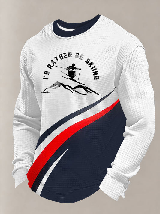 Męskie sporty zimowe 2026 narciarstwo print wafel długi rękaw bluza