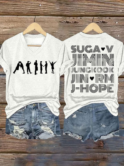 Damskie miłośnicy BTS z nadrukiem Iron On Krótki rękaw T-Shirt