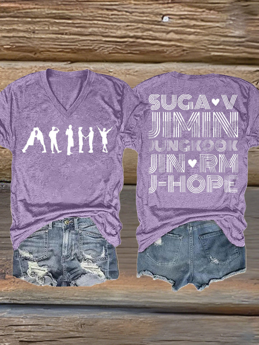 Damskie miłośnicy BTS z nadrukiem Iron On Krótki rękaw T-Shirt
