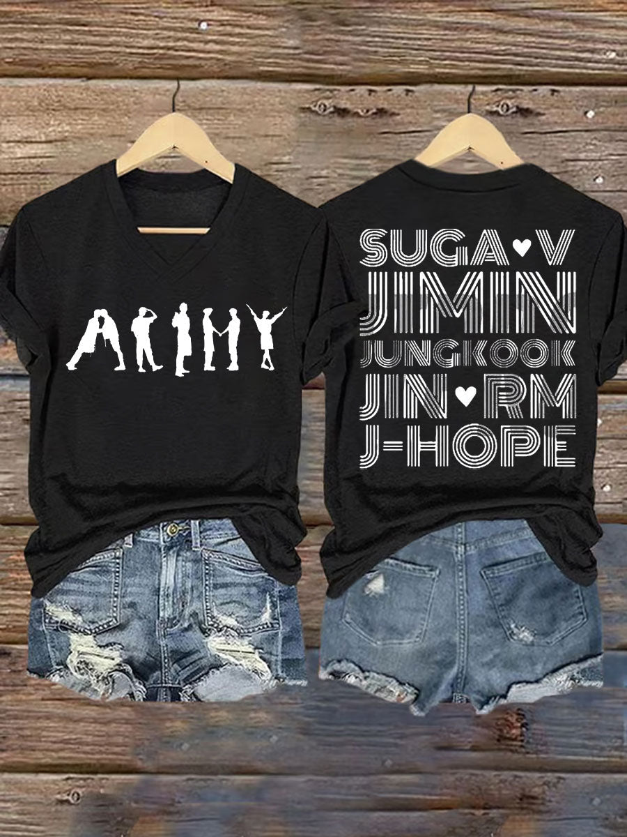 Damskie miłośnicy BTS z nadrukiem Iron On Krótki rękaw T-Shirt