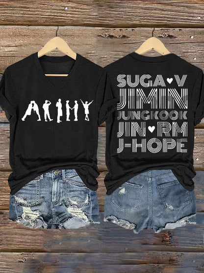 Damskie miłośnicy BTS z nadrukiem Iron On Krótki rękaw T-Shirt