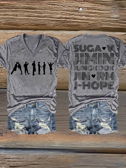 Damskie miłośnicy BTS z nadrukiem Iron On Krótki rękaw T-Shirt