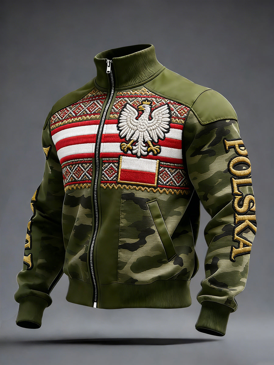 Męski Vintage Polski Art Print Casual I Wygodna Kurtka