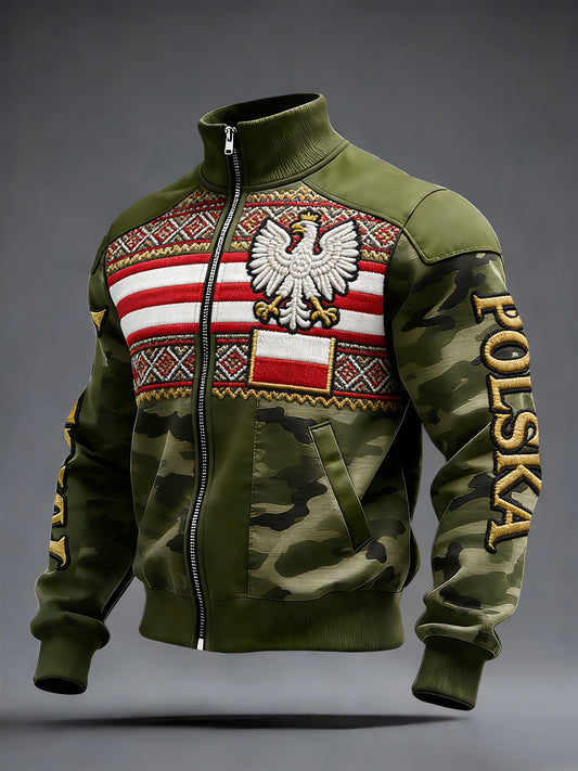 Męski Vintage Polski Art Print Casual I Wygodna Kurtka