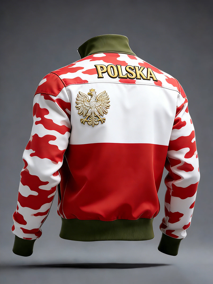 Męski Vintage Polski Art Print Casual I Wygodna Kurtka